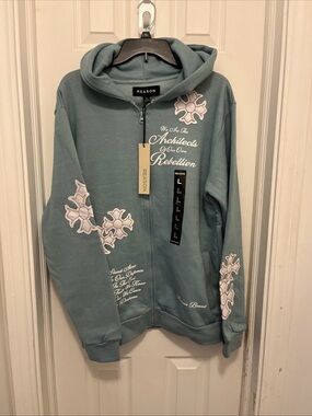 Reason Teal Graphic Zip Front Hoodie Jacket